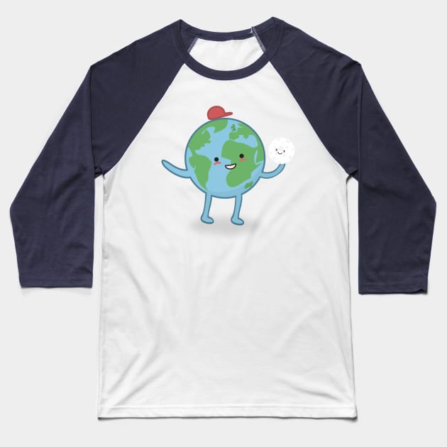 Earth and Moon Baseball T-Shirt by happinessinatee